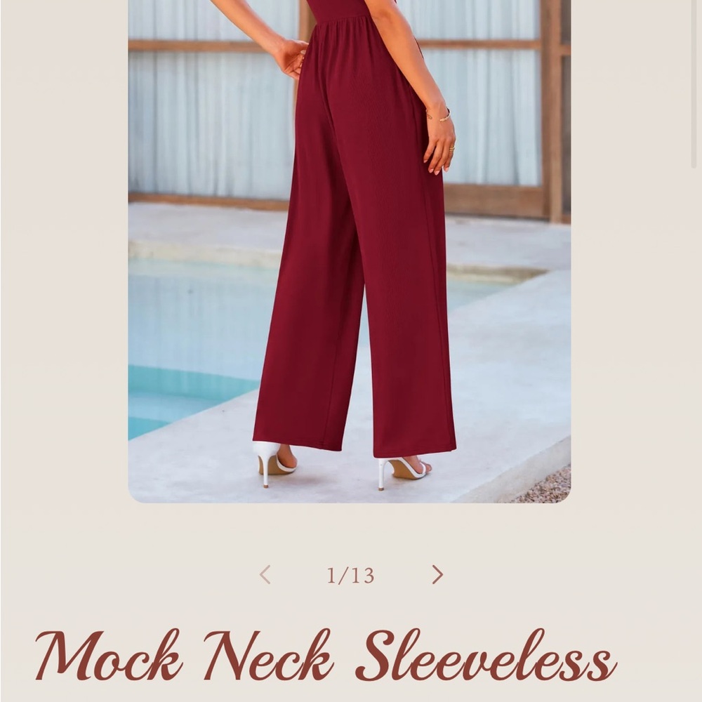 Mock Neck Sleeveless Burgundy Jumpsuit